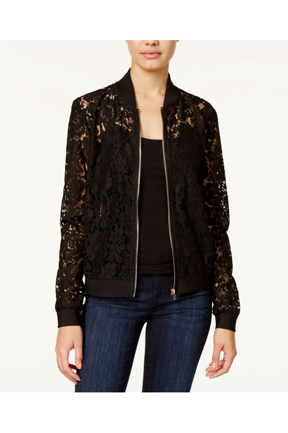 Say What Juniors Lace Bomber Jacket Black XS