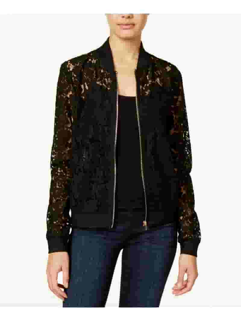 ◆typeservice◆ String Trimmed Lace Jacket Black OSTJ15BKF Say What Juniors Lace Bomber Jacket Black XS - Walmart.com