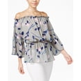 thumbnail image 1 of Say What Juniors Printed Off The Shoulder Peasant Top Sea Green M, 1 of 1