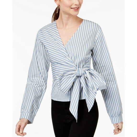 Say What Juniors Striped Faux Wrap Top Blue M