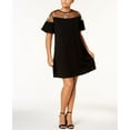 thumbnail image 1 of Say What Trendy Plus Size Embroidered Illusion Dress Black 1X, 1 of 1