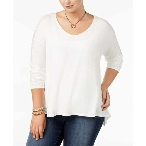 Say What Trendy Plus Size Long Sleeve Swing Top Snow White 1X