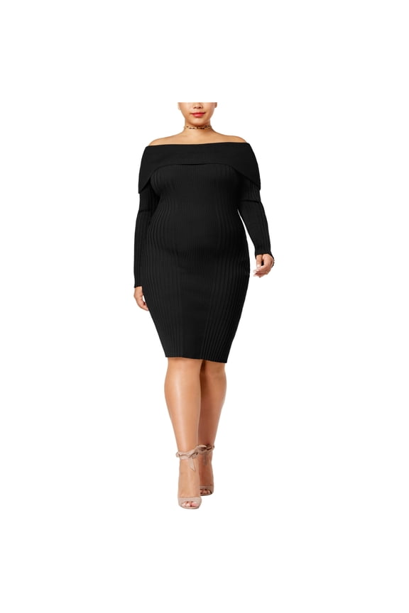 Womens Bodycon Sweater Dress, Black, Plus Size, 1X