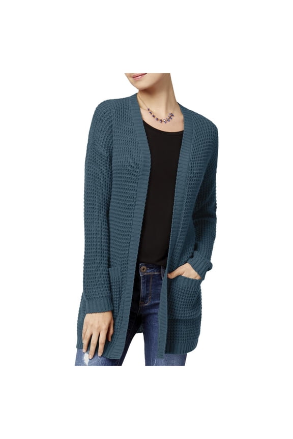 Womens Juniors Drapey Open Front Duster Sweater Green S