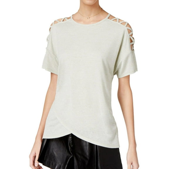 Say What? Womens Lattice Basic T-Shirt, Green, Juniors, Small