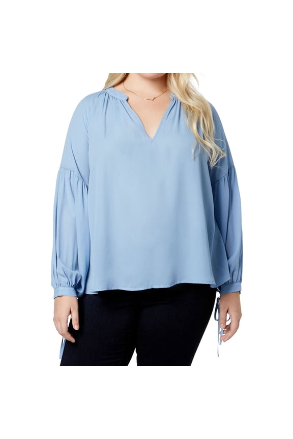Womens Satin Knit Blouse, Blue, Plus Size, 2X