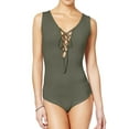 thumbnail image 1 of Say What? Womens Tie Front Bodysuit Jumpsuit, Green, Juniors, Large, 1 of 1