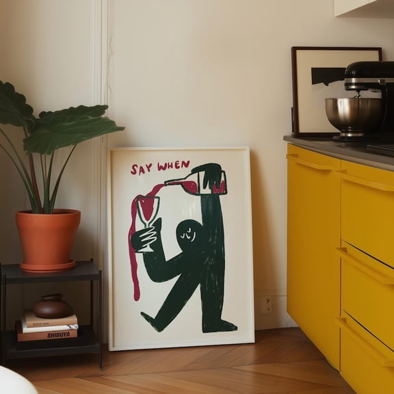 Say When Print – Funny Wine Gorilla Wall Art, Playful Kitchen & Bar Cart Decor, Modern Humorous Wine Poster Unframed Poster