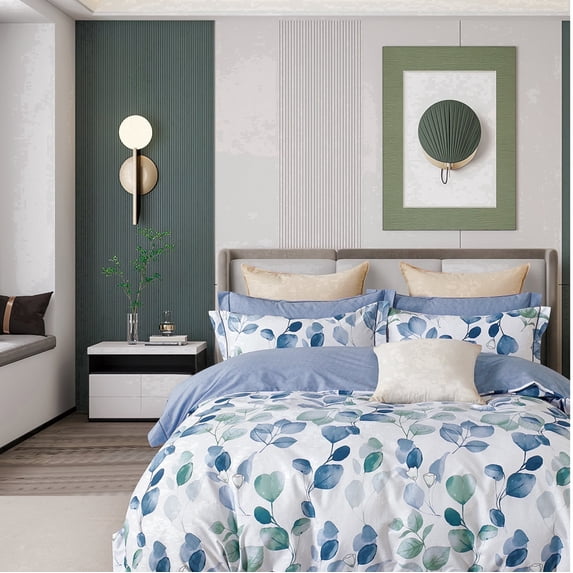 Say Yes Bedding Modern 3-Piece Blue Floral Duvet Cover Set, Queen