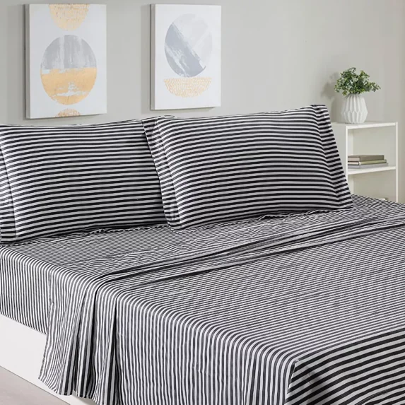 Say Yes Bedding Blue Striped 100% Cotton Sheet Set, King Size Soft Breathable Bedding Sheet Set