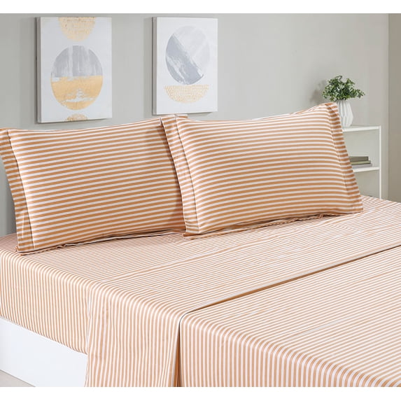 Say Yes Bedding Estella Grey/Orange Striped 100% Cotton Sheet Set with Pillowcases