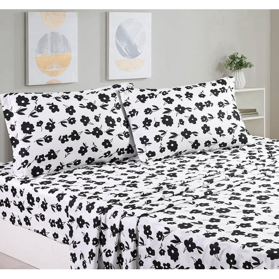 Say Yes Bedding Hepburn 4-Piece Nature & Floral 100% Cotton Sheet Sets, King - Deep Pocket
