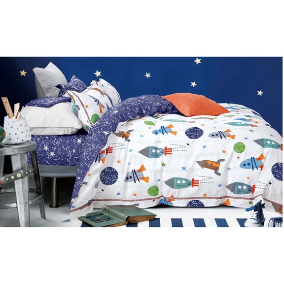 Say Yes Bedding Johanas Rocket Ship Kids Comforter Bedding Set, 100% Cotton Space Themed Comforter Set, Full/Queen Size