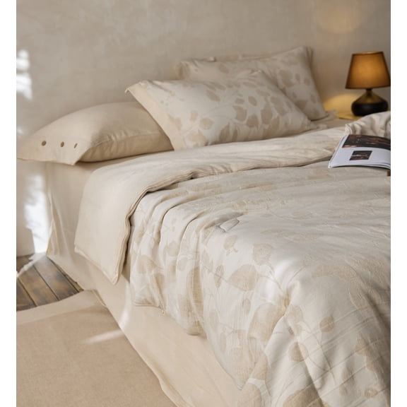 Say Yes Bedding Luna Jacquard Linen Cotton Quilt Set with Pillowcase, Queen, Natural, Textured Bedspread, Decorative Bedding, All Season Quilt