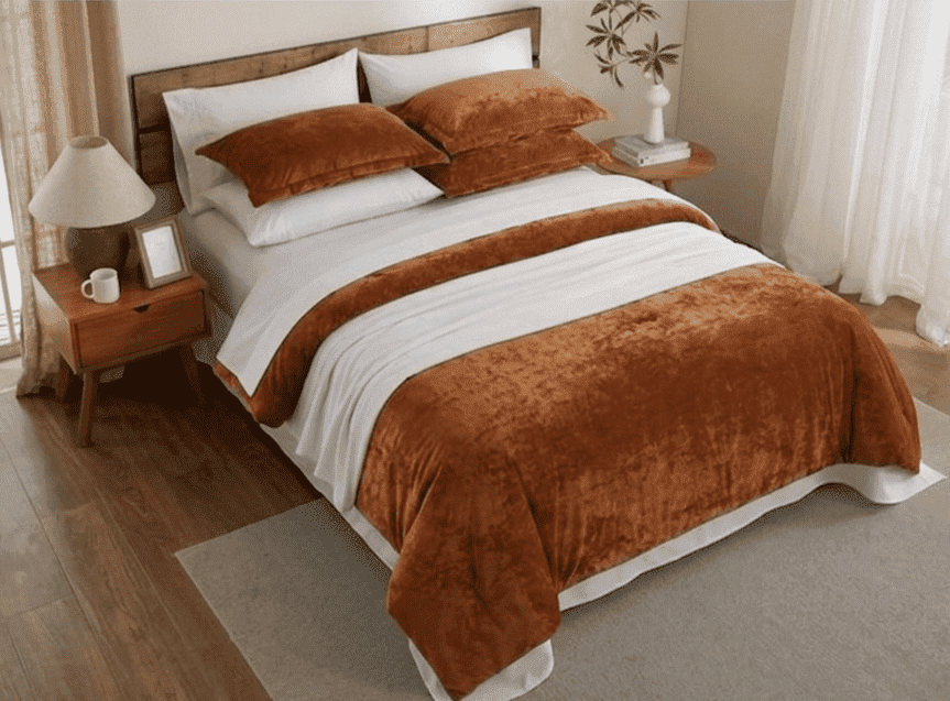Say Yes Bedding Luxury Velvet Comforter Set 9-Piece, Copper Orange ...
