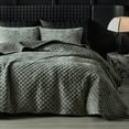 thumbnail image 1 of Say Yes Bedding Zera Green Reversible Velvet Coverlet Set, Octagon Pattern Lightweight Quilt Bedspread, King Size, 3-Piece, 1 of 5