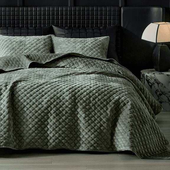 Say Yes Bedding Zera Octagon 100% Velvet Coverlet with Pillocase Green , King Size