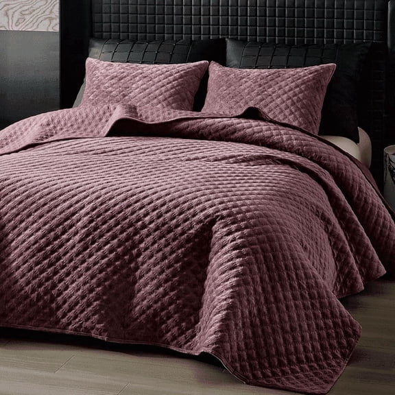 Say Yes Bedding Zera Octagon Purple King Size 3-Piece Velvet Coverlet Set, Lightweight Bedspread, Quilt Set & Bedding Set with Pillowcases