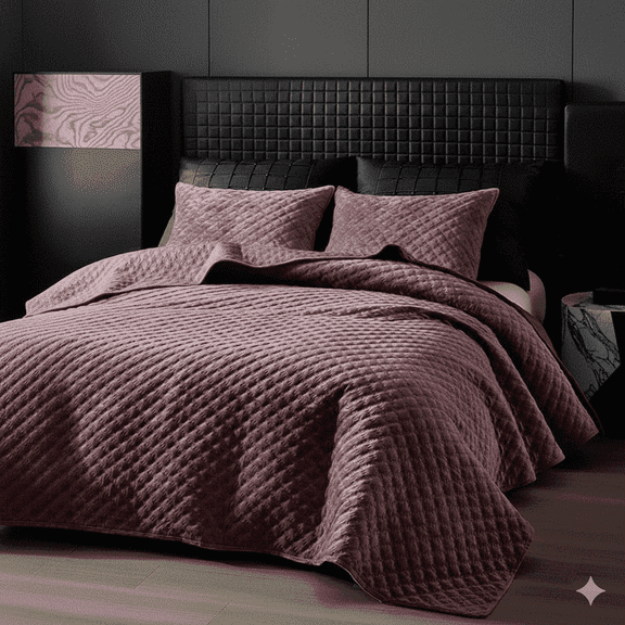 Say Yes Bedding Zera Octagon Queen Purple Velvet Coverlet Set, 3-Piece Bedding Set with Pillowcases, Soft Velvet Bedspread