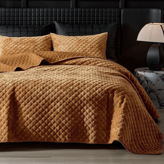 Say Yes Bedding Zera Octagon 100% Velvet Coverlet with Pillowcase Yellow , King Size