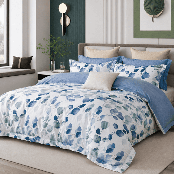 Say Yes Bedding Elora Blue Canterbury Bells 100% Cotton Comforter Set - Twin XL