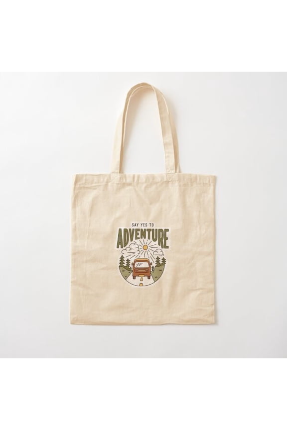 Say Yes To Adventure, Mini Van Design Canvas Tote Bags, Reusable Shopping Bag