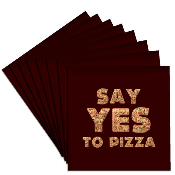 3drose, Say Yes to Pizza - Pizza Decorated Text Art on Maroon Background, Set of 8 Ceramic Tile Coasters