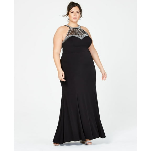 Say Yes To The Prom Trendy Plus Size Embellished Halter Gown Black 16W