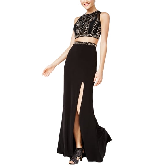 Say Yes to the Prom Womens 2-Pc. Studded Gown Dress, Black, Juniors, 13