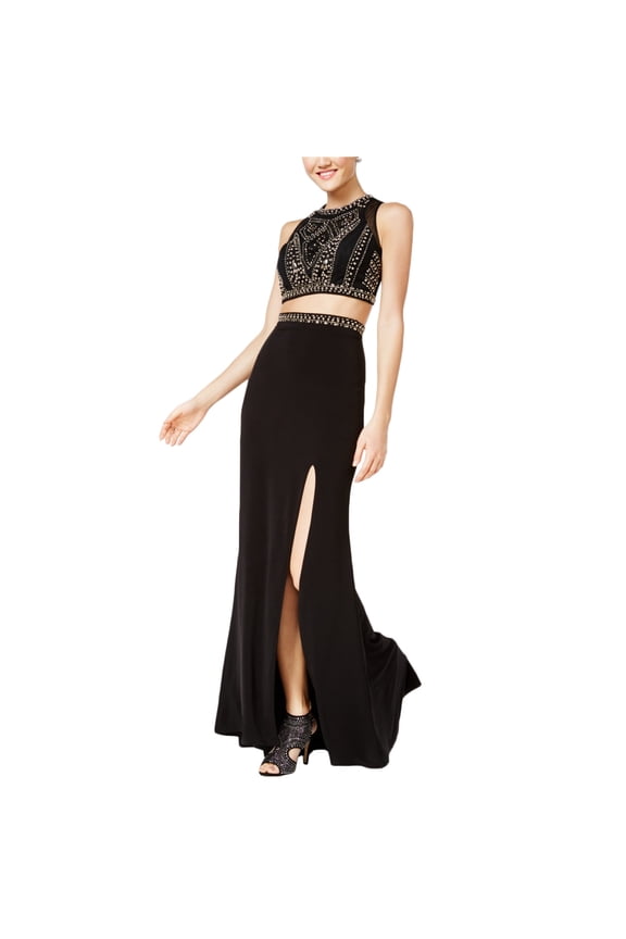 Womens 2-Pc. Studded Gown Dress, Black, Juniors, 13