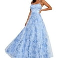 thumbnail image 1 of Say Yes to the Prom Womens Sequin Lace Strappy Gown Dress, Blue, Juniors, 17/18, 1 of 1
