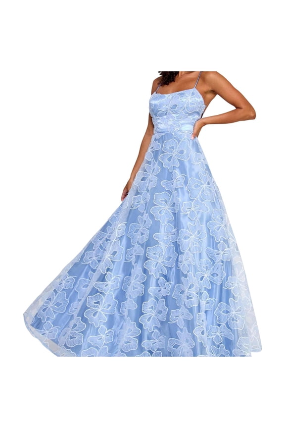 Womens Sequin Lace Strappy Gown Dress, Blue, Juniors, 17/18