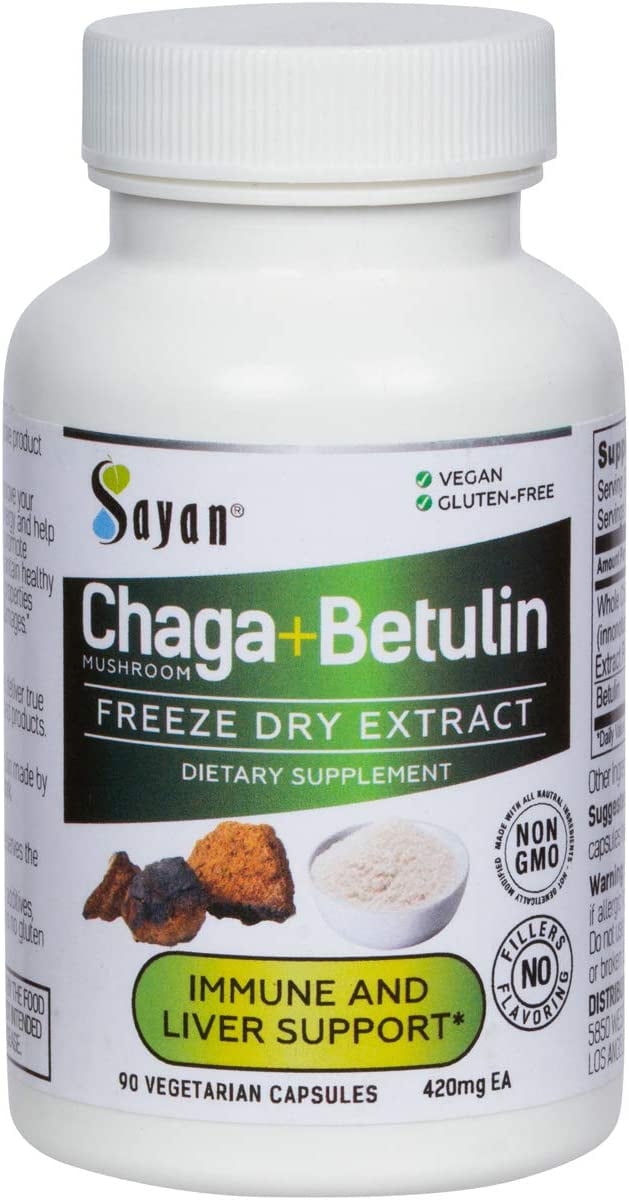 Sayan Chaga Mushroom and Betulin Capsules, Supplement for Immune and Liver Support (90 Count)