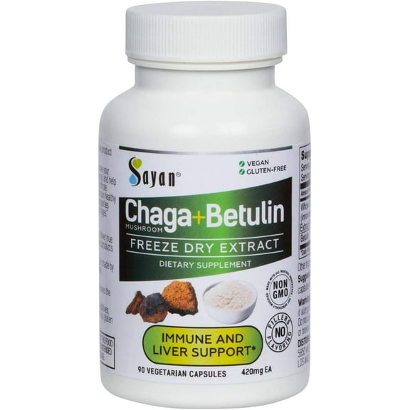 Sayan Chaga Mushroom and Betulin Capsules, Supplement for Immune and Liver Support (90 Count)
