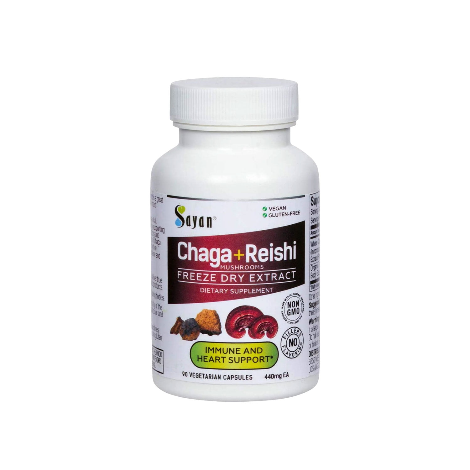 Sayan Chaga with Reishi Mushroom Extract Capsules, Supplement for Heart and Immune Support (90 Count)