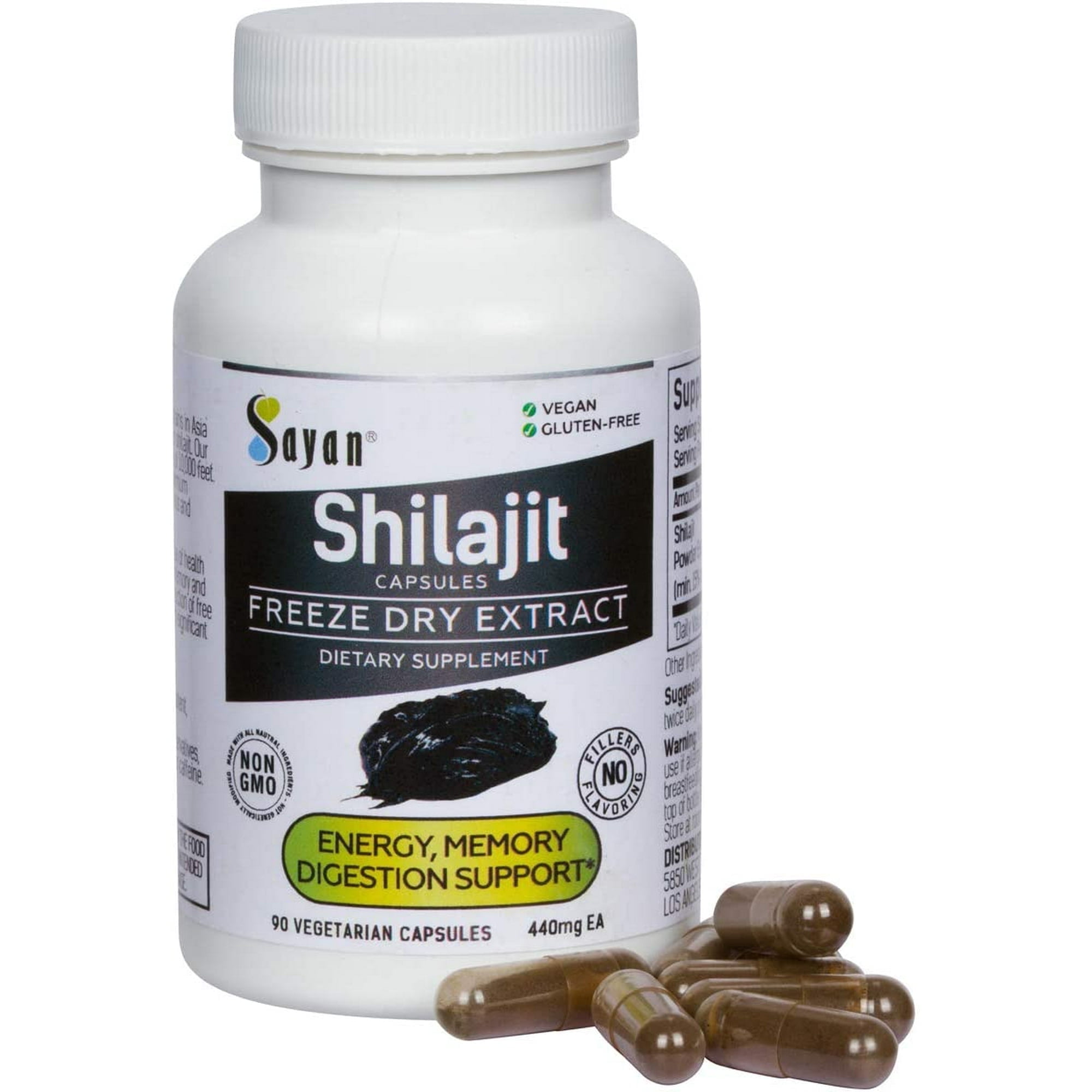 Sayan Shilajit Freeze Dry Capsules, Supplement for Energy, Memory. Digestion (90 Count)