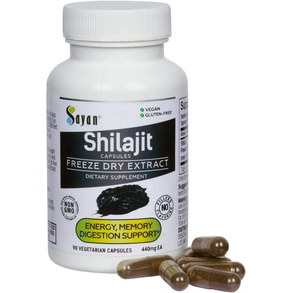 Sayan Shilajit Freeze Dry Capsules, Supplement for Energy, Memory. Digestion (90 Count)