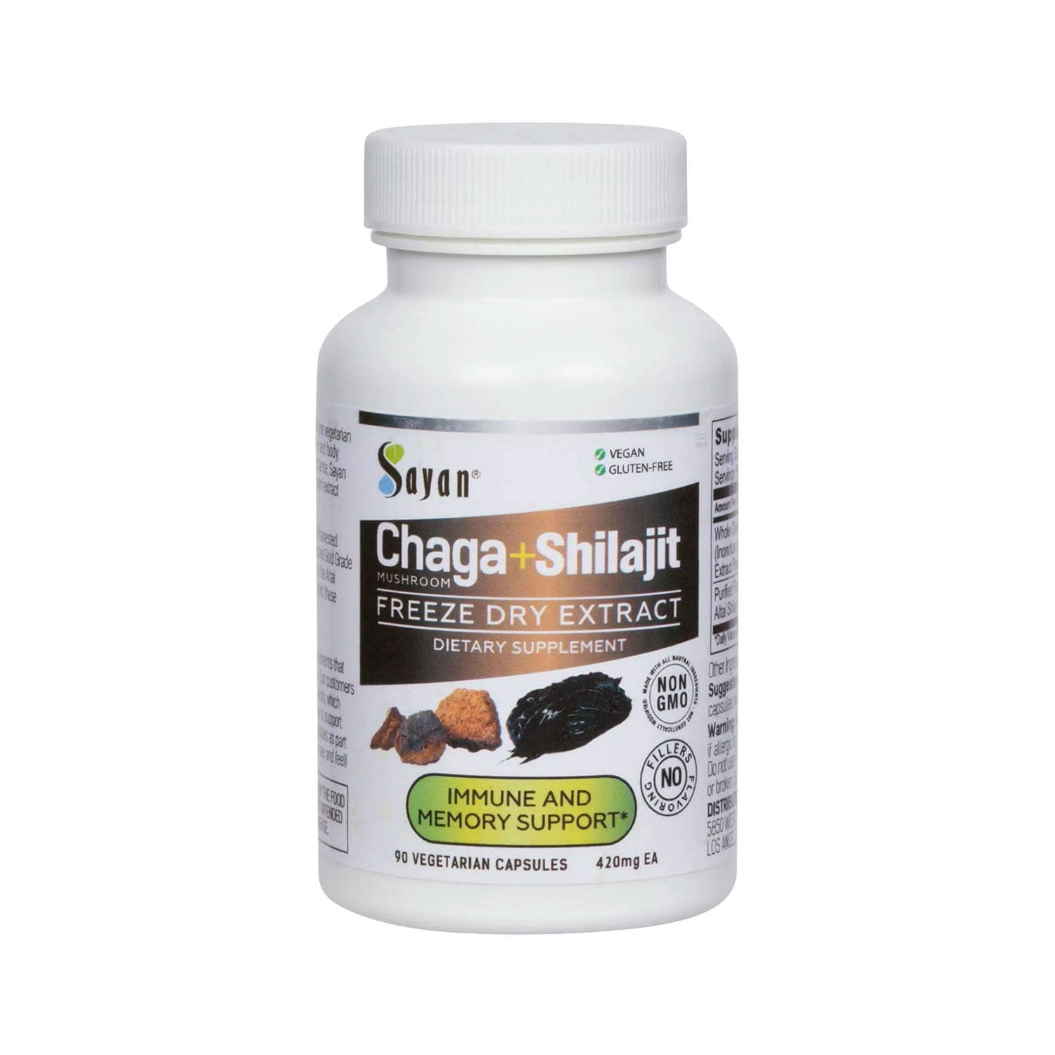 Sayan Siberian Chaga Mushroom Extract W/Shilajit, 90 Vegan Capsules - Dietary Supplements