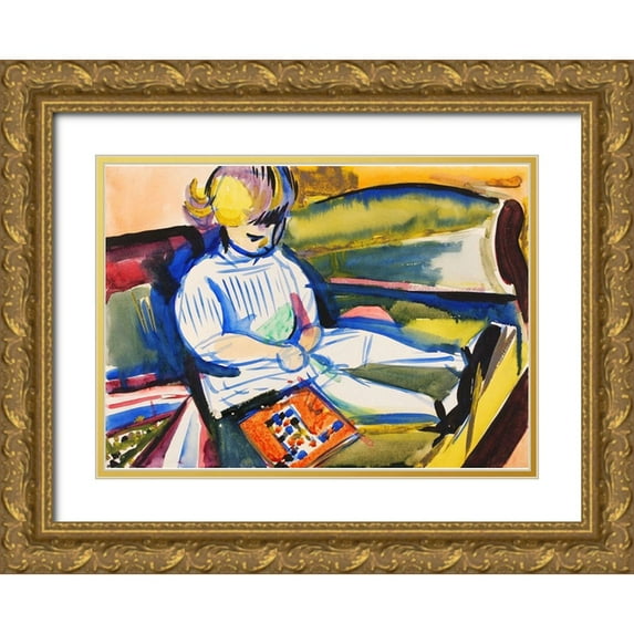 Sayen, Henry Lyman 14x11 Gold Ornate Wood Framed with Double Matting Museum Art Print Titled - Child on Sofa