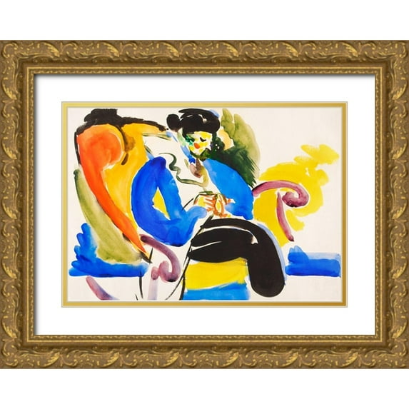 Sayen, Henry Lyman 18x14 Gold Ornate Wood Framed with Double Matting Museum Art Print Titled - Calligraphic 2 Woman on Chair