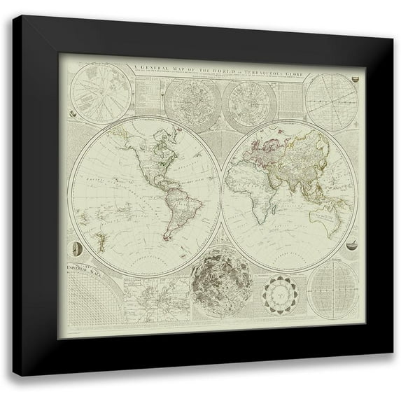 Sayer 17x15 Black Modern Framed Museum Art Print Titled - Terraqueous Globe - Sayer 1787