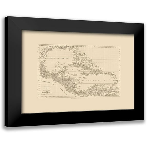 Sayer 18x13 Black Modern Framed Museum Art Print Titled - Chart West Indies Caribbean - Sayer 1775