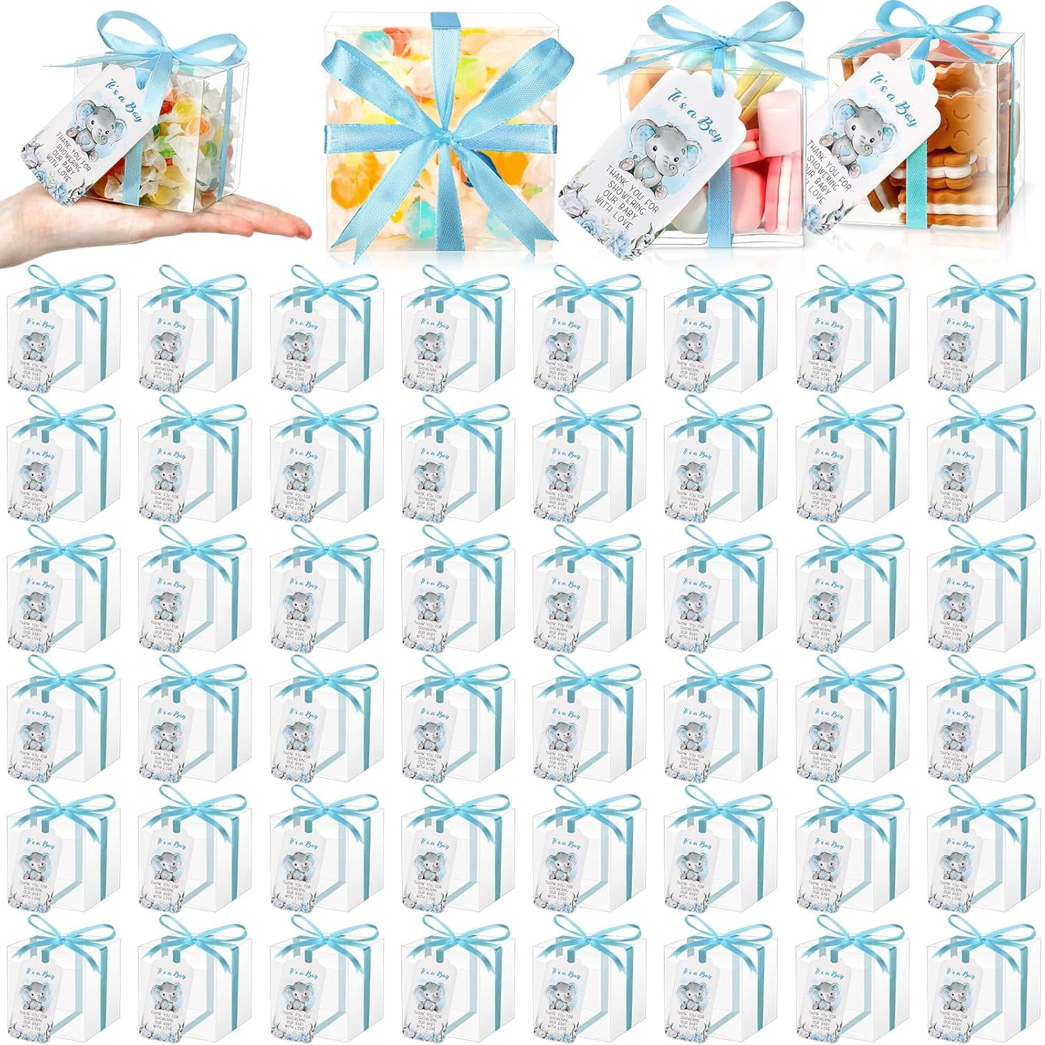 Sayglossy 50 Set Baby Shower Favor Boxes 3 x 3 x 3 Inch Clear Favor ...