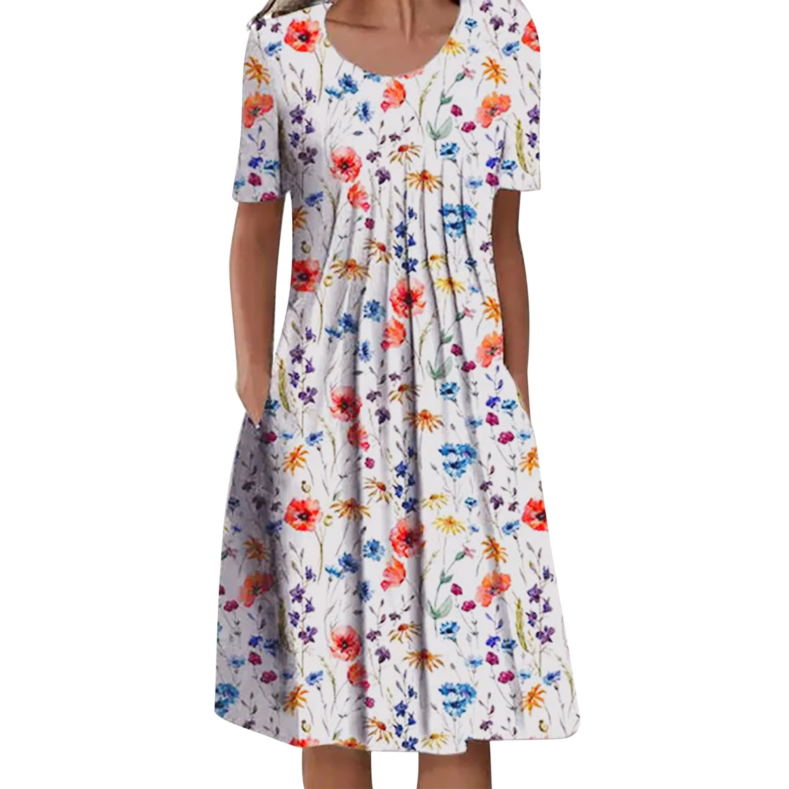 Sayhi Cotton House Dresses Women's Casual Print Simple c Loose Dress with Pockets