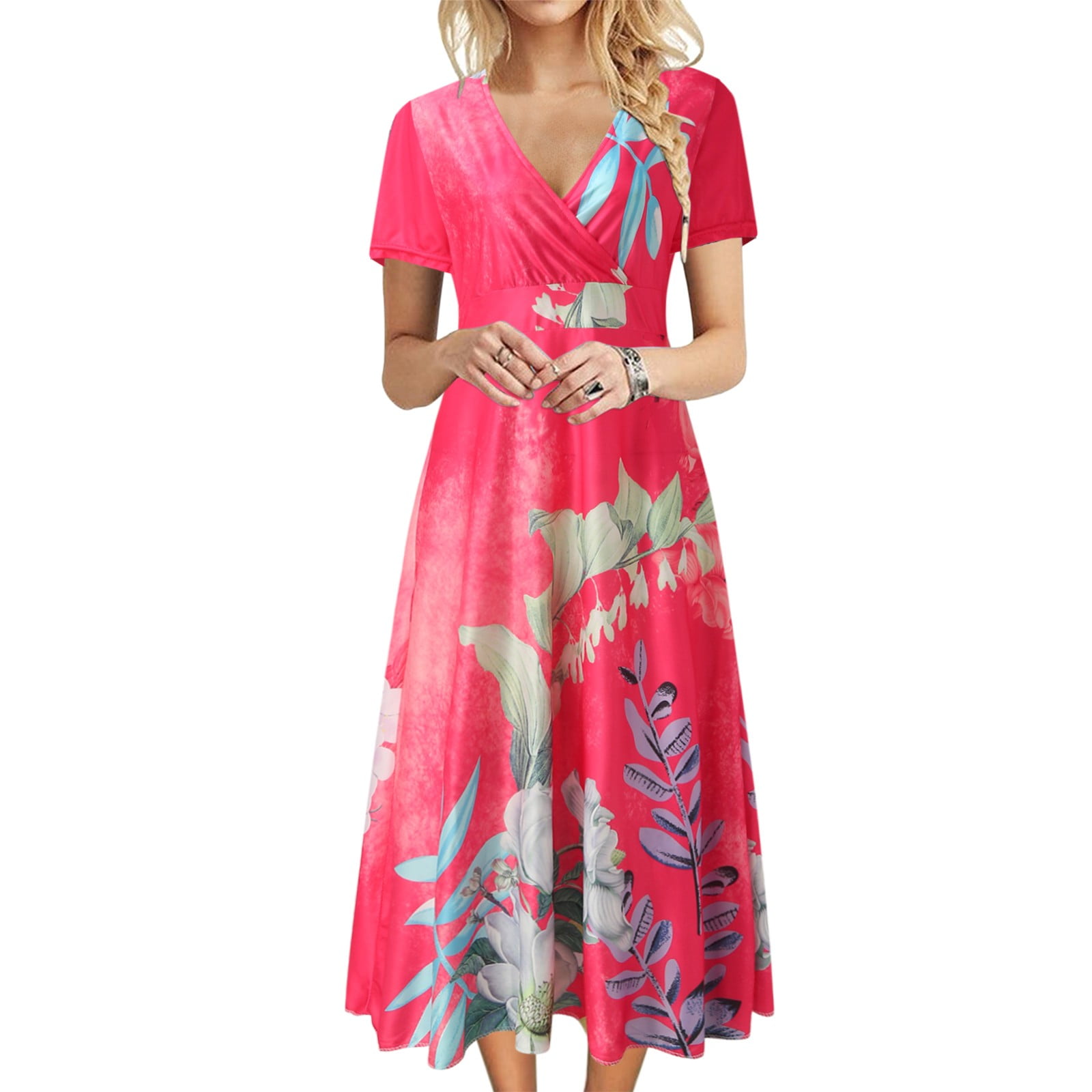 Sayhi Dresses For Women 2025 Casual Round Neck Short Sleeve Bohemian