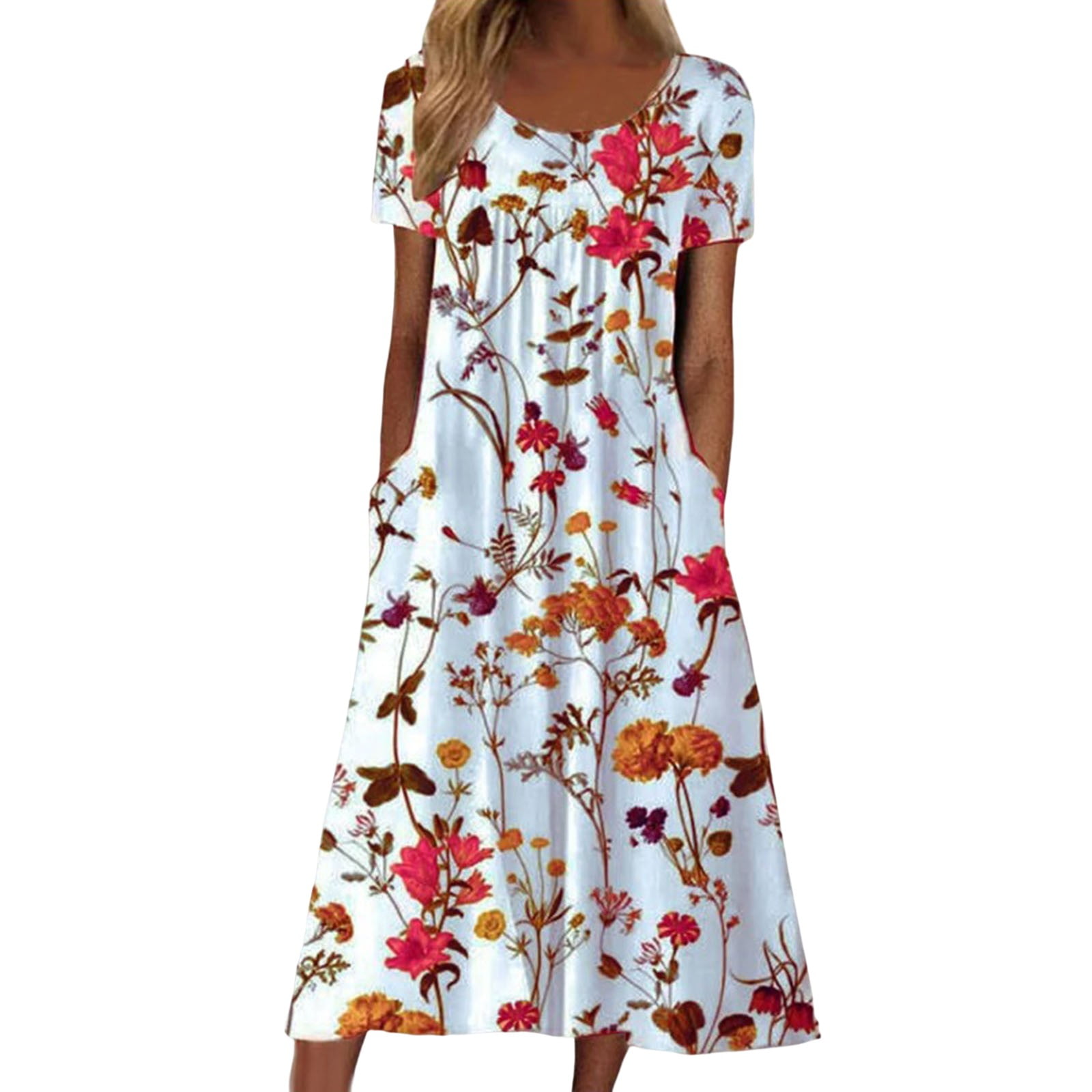 Sayhi Floral Dress Floral Ruffle Midi Dress With Pockets Spring Summer
