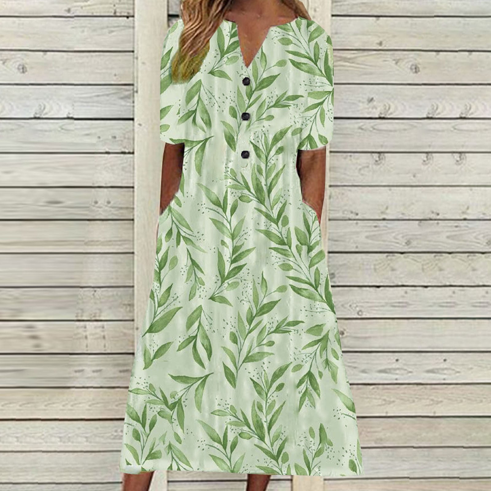 Sayhi Midi Dresses for Women Button Up with Pockets Plus Size Boho