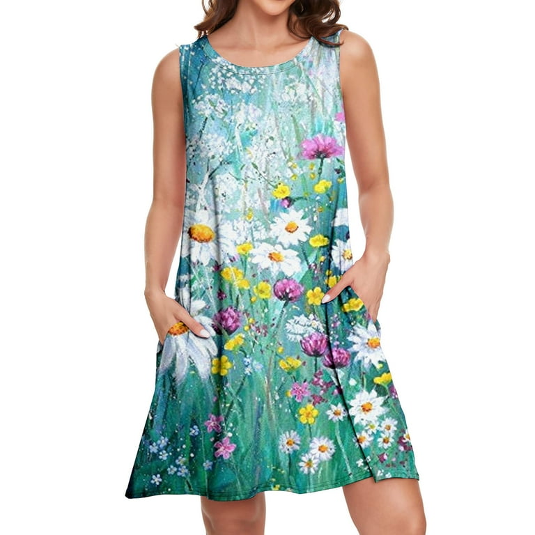 Sundresses for Women 2023 Summer Dresses Beach Floral Tshirt