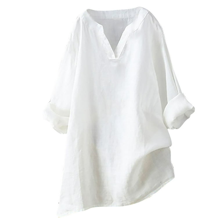 Sayhi Summer Tops For Women 2023 Trendy Cotton Linen Long Sleeve
