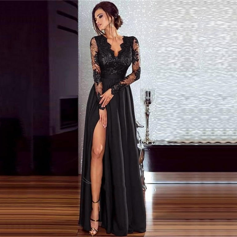 Sayhi Wedding Guest Dresses for Women Bridesmaid Mother of The Bride Formal  Prom Gown Evening Party Elegant Dress Black XXL